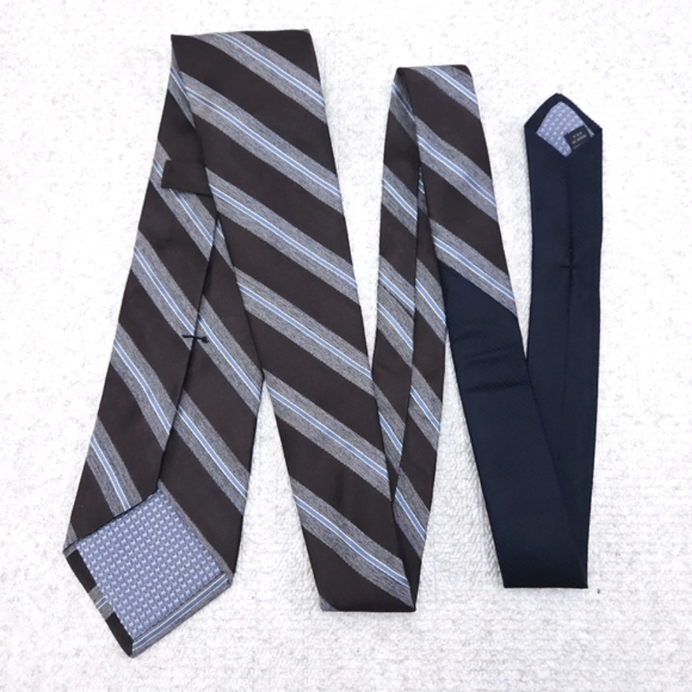 John W Nordstrom Silk Tie Brown Blue Gray Striped 59" x 3.5" USA - Picture 2 of 5